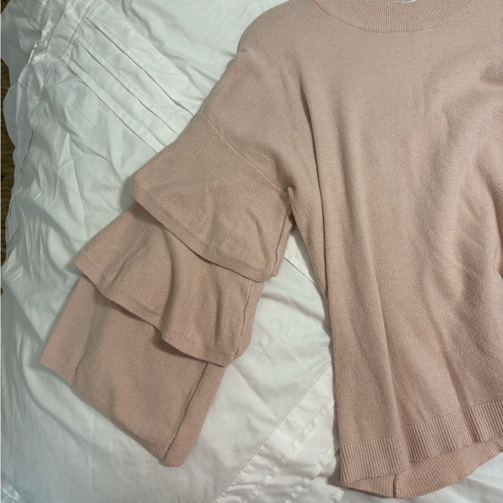 Pink Ruffled Crew Neck Sweater - Picture 1 of 3